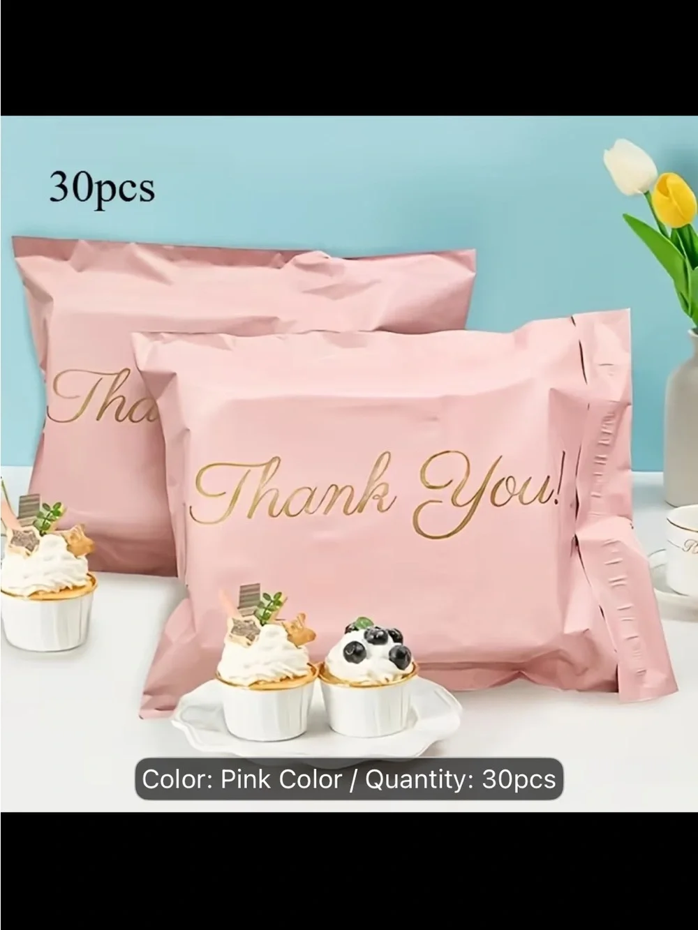 Pink Thank You Mailer Bags - Pack of 10 5.9”x10.63”